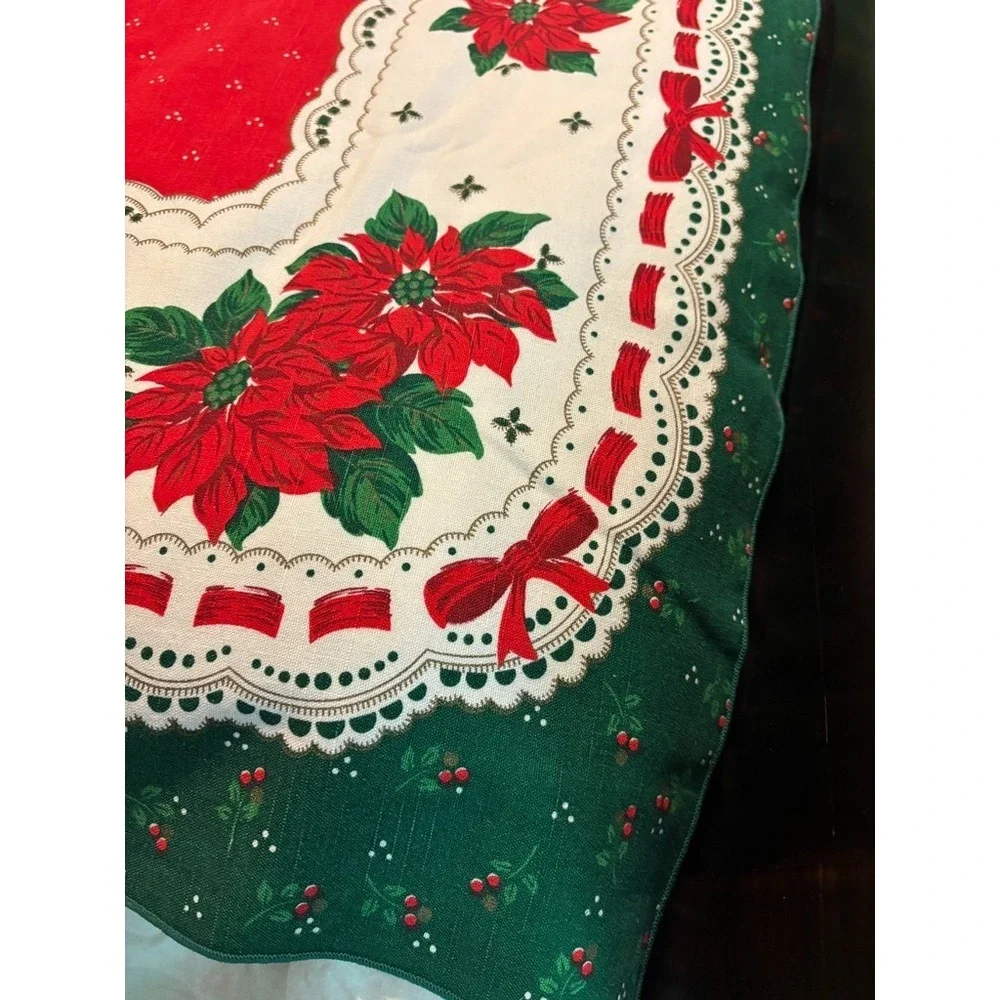 Vtg 60s‎ Mid Century Christmas Tablecloth With 10 Napkins - approx 60